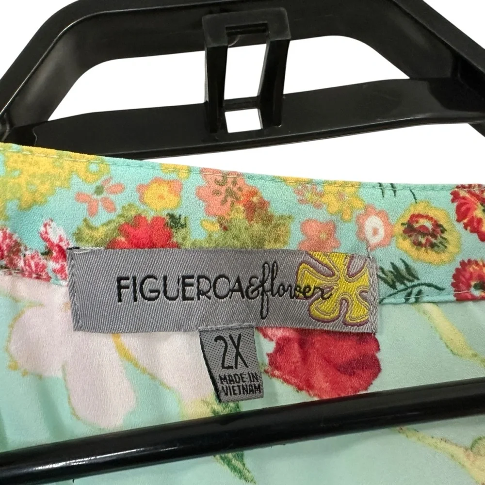 Figueroa & Flower Womens Floral Boho Peasant Tunic Top 2X Multicolor Lightweight - Picture 7 of 7